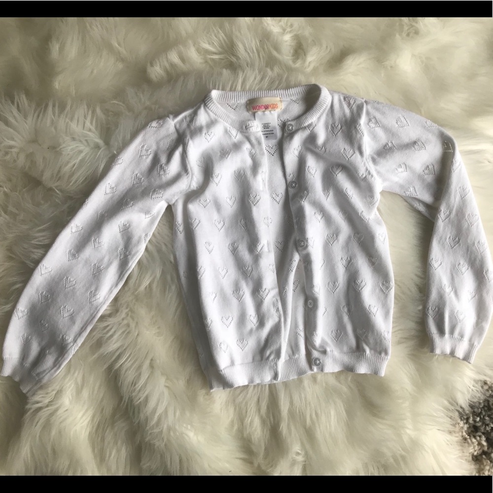 Girls white button up sweater with hearts